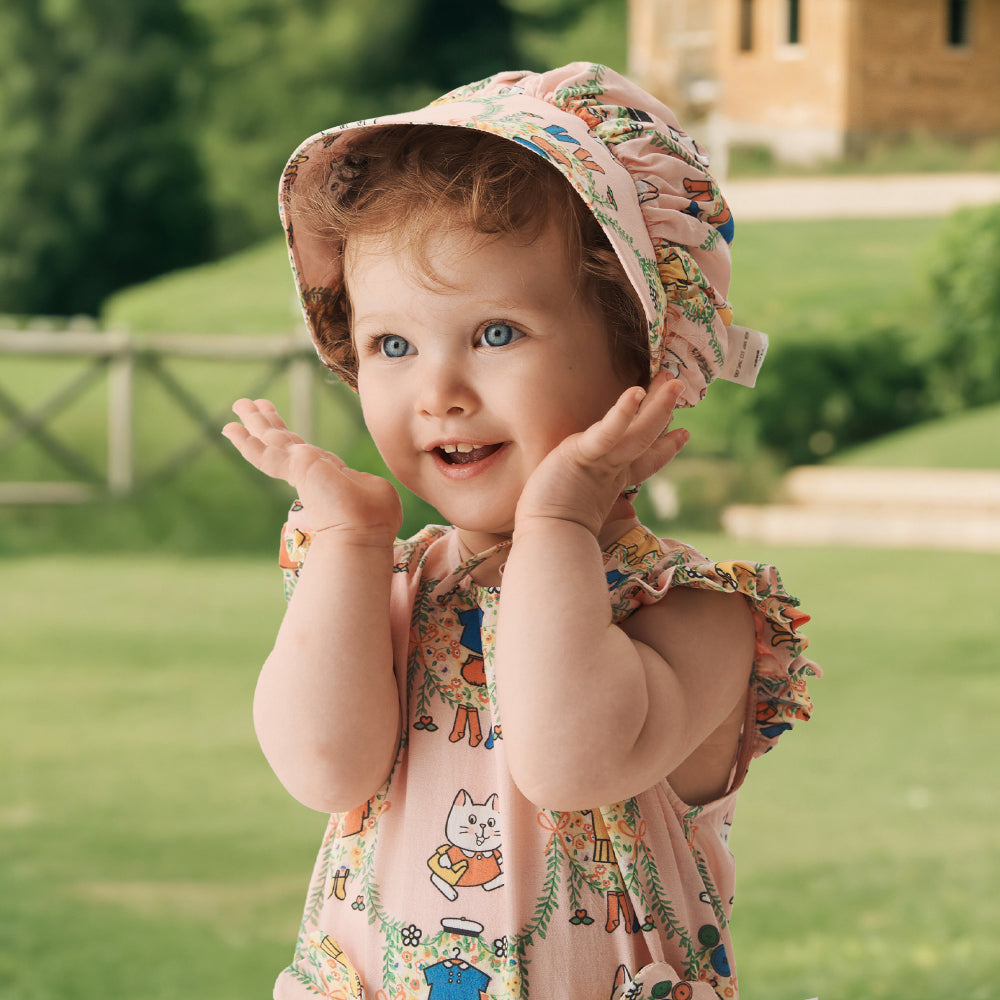 🐱 Kitty Garden Baby Hat – Soft Cotton with Ruffle Trim | Baby Girl Sun Hat 🌸