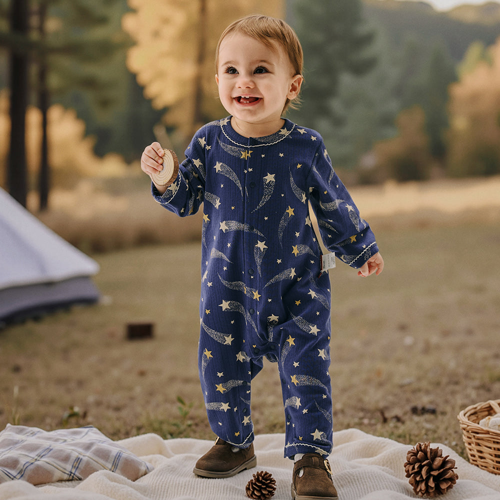 Starry Night – Cotton Baby Romper with Shooting Star Print
