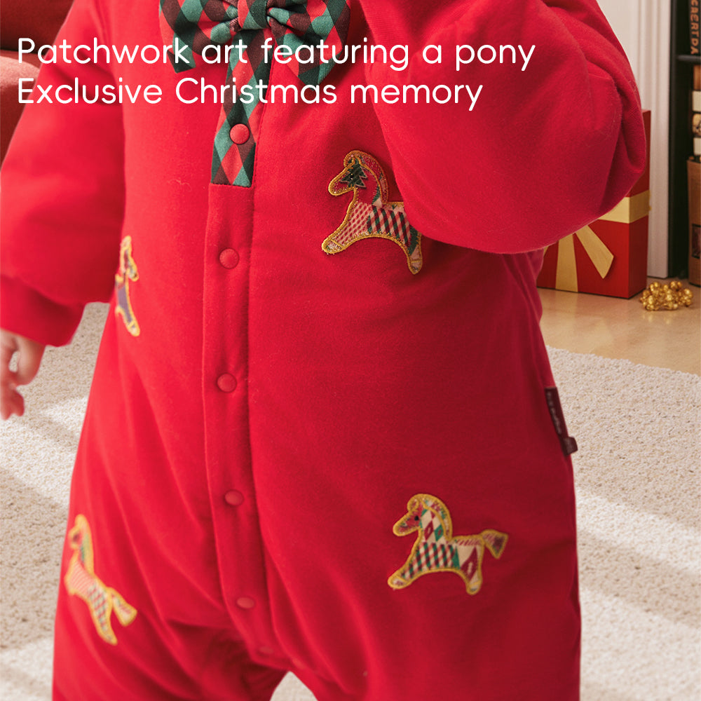 Festive Red Baby Romper | Soft Warm Cotton One-Piece with Christmas Embroidery (5°C–15°C)