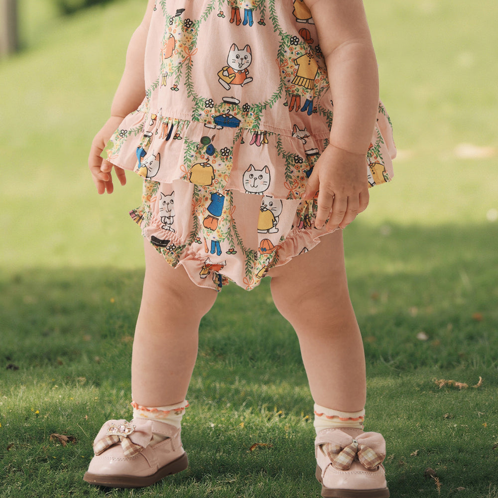 🐾 Kitty Playtime Baby Shorts – Soft Cotton with Ruffle Detail | Baby Girl Summer Bloomers 🌸