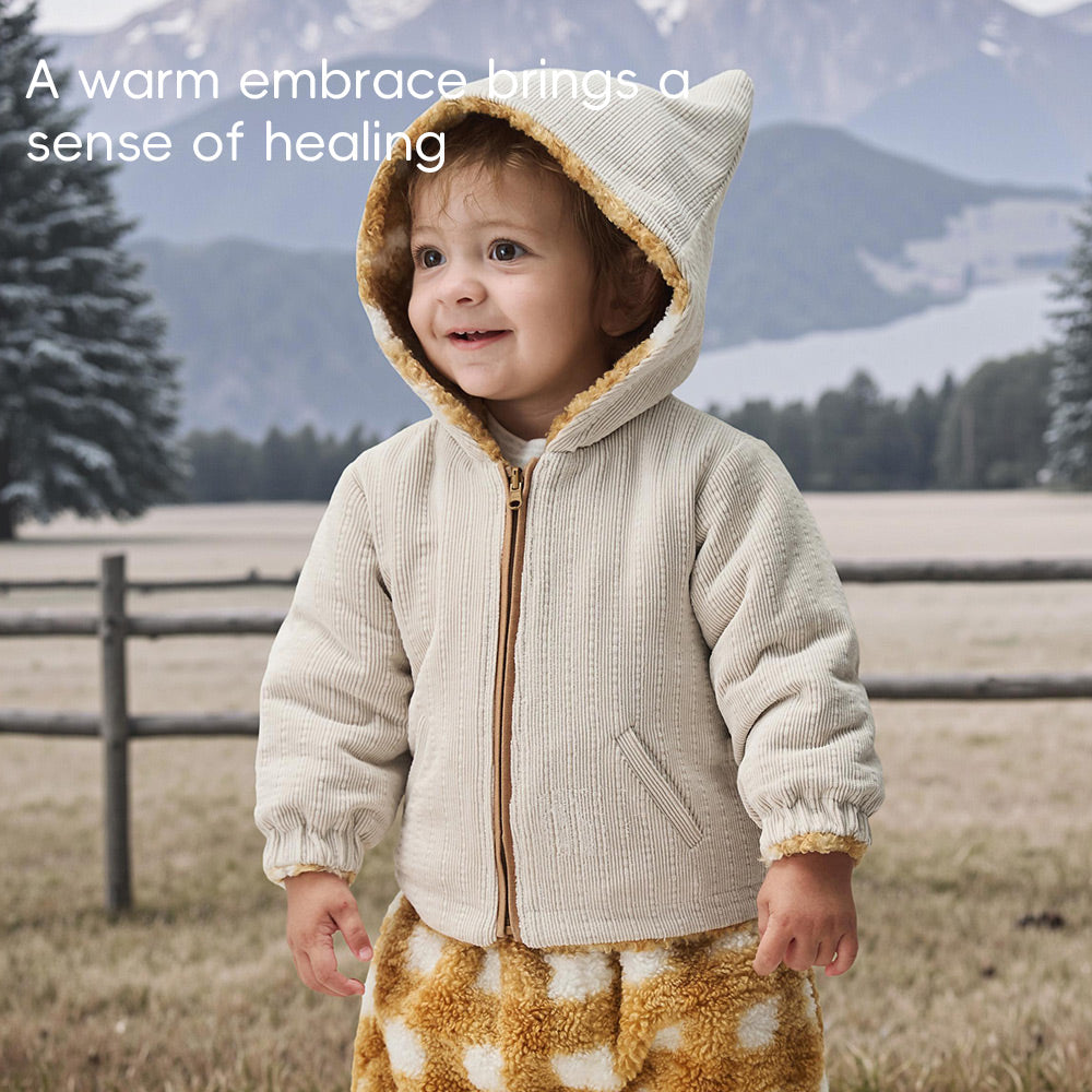 Soft Fleece-Lined Baby Jacket | Cozy Corduroy-Look Hooded Coat for Cool Weather (5°C–15°C)