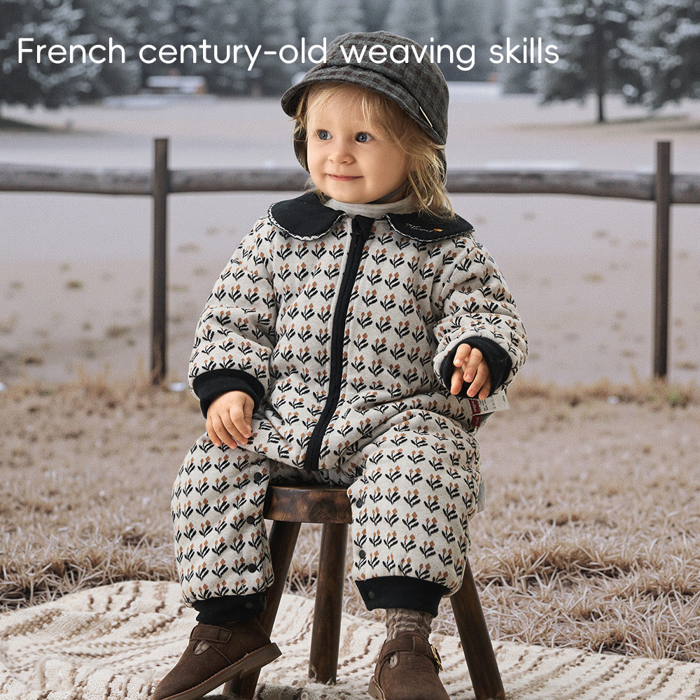 French Jacquard Knit Baby Romper | Soft Padded One-Piece with Contrast Collar (5°C–15°C)