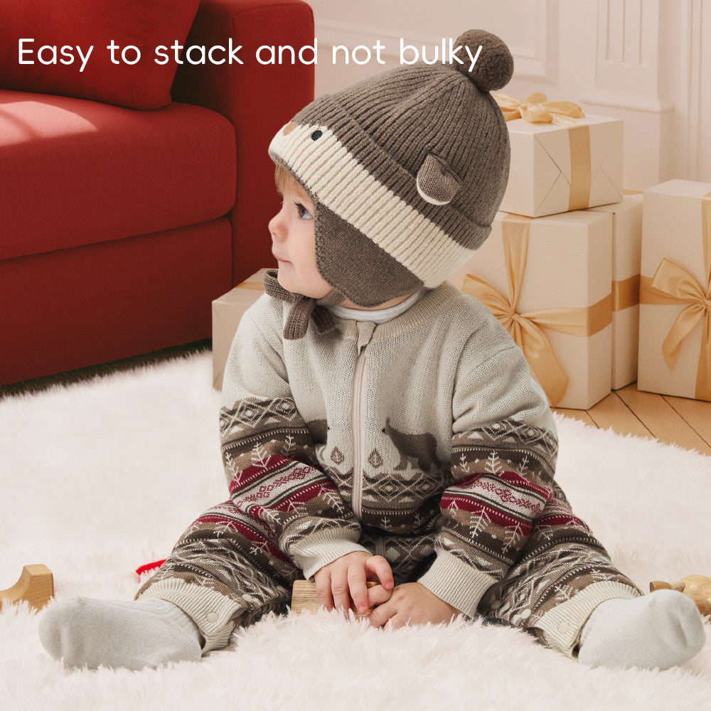 Fleece-Lined Baby Romper with Fair Isle Knit Print | Cozy One-Piece for Mild Winter (10°C–20°C)