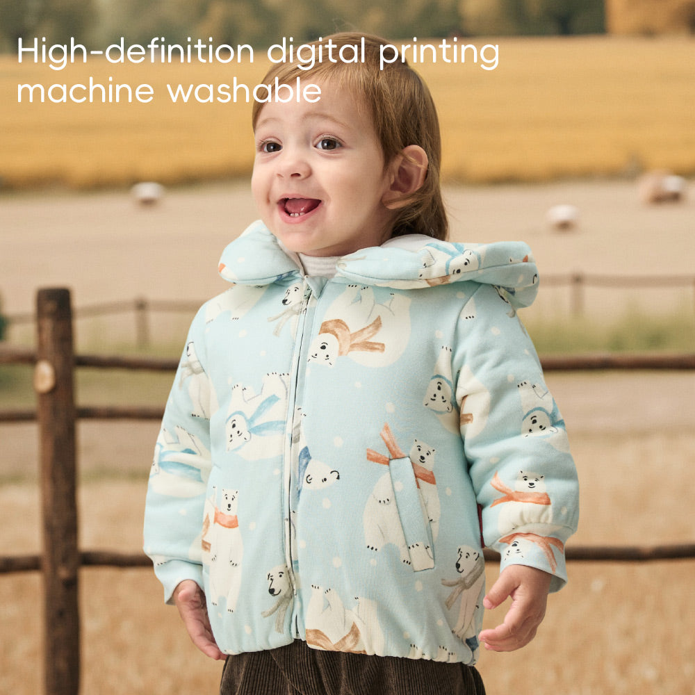 Soft Cotton Padded Baby Jacket with Arctic Animal Print | Cozy Lightweight Winter Hooded Coat (5°C~15°C)