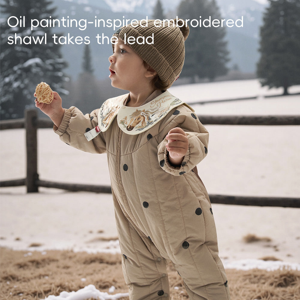 Baby Ski Snowsuit with Embroidered Collar | Warm Windproof One-Piece for Winter Adventures