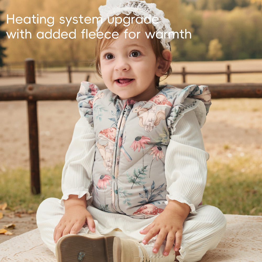 Lightweight Down Baby Vest with Floral Woodland Print | Cozy Layering Piece for Cool Weather (0°C–10°C)