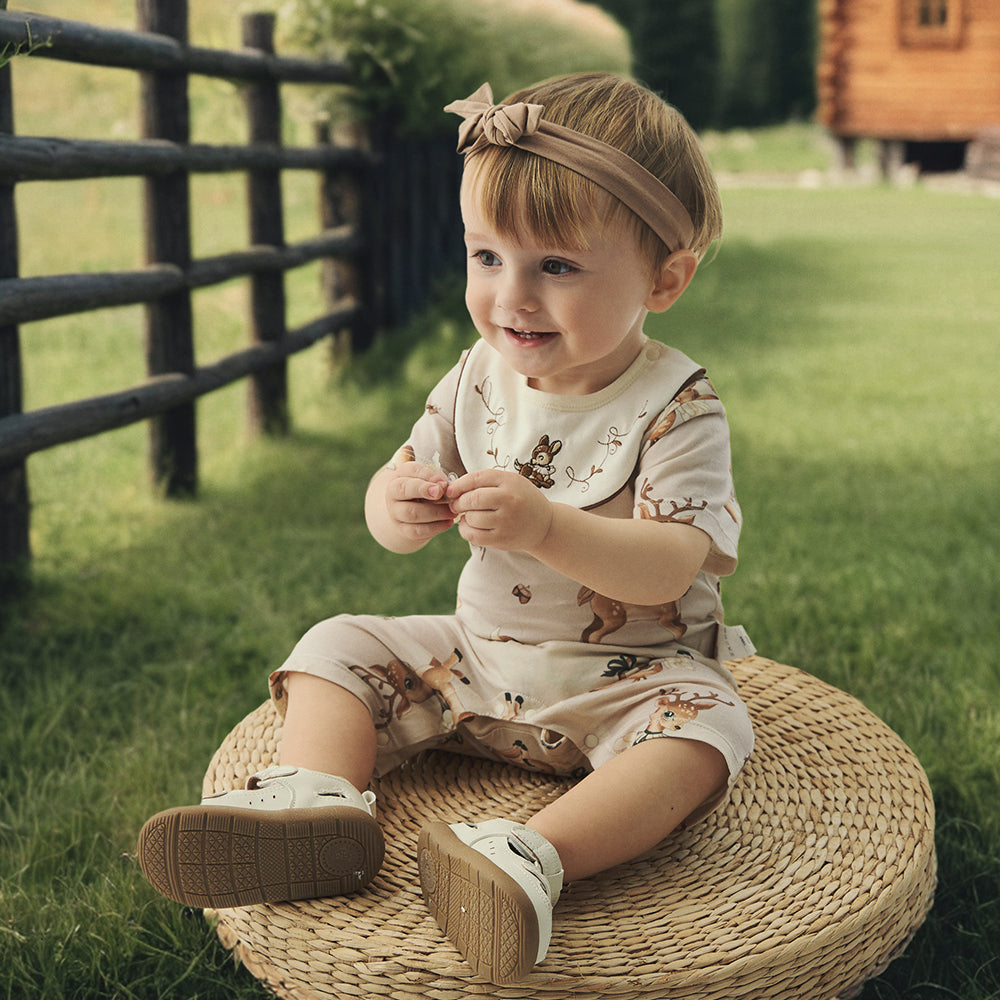 Bib Collar Deer Embroidery Short Sleeve Romper  (3mths-2yrs)