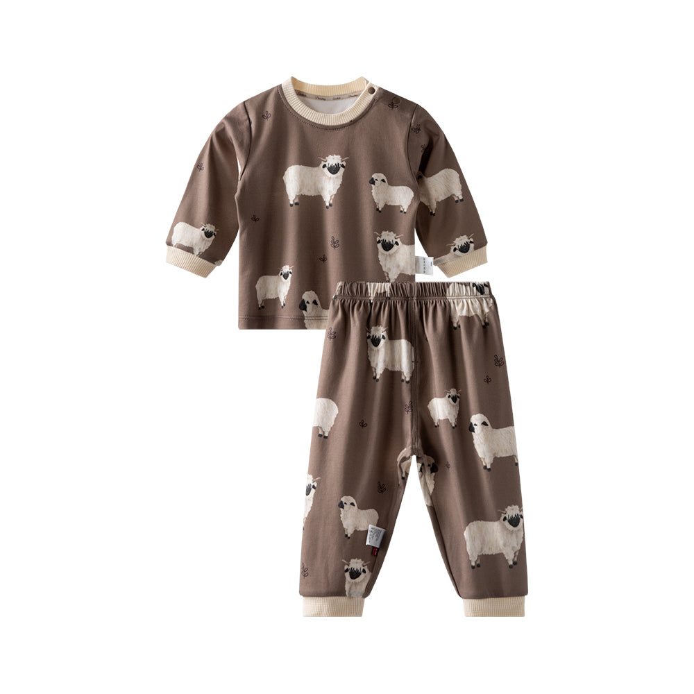 🍂 Woodland Dreams – Cotton Baby Lounge Set with Bunny & Squirrel Print