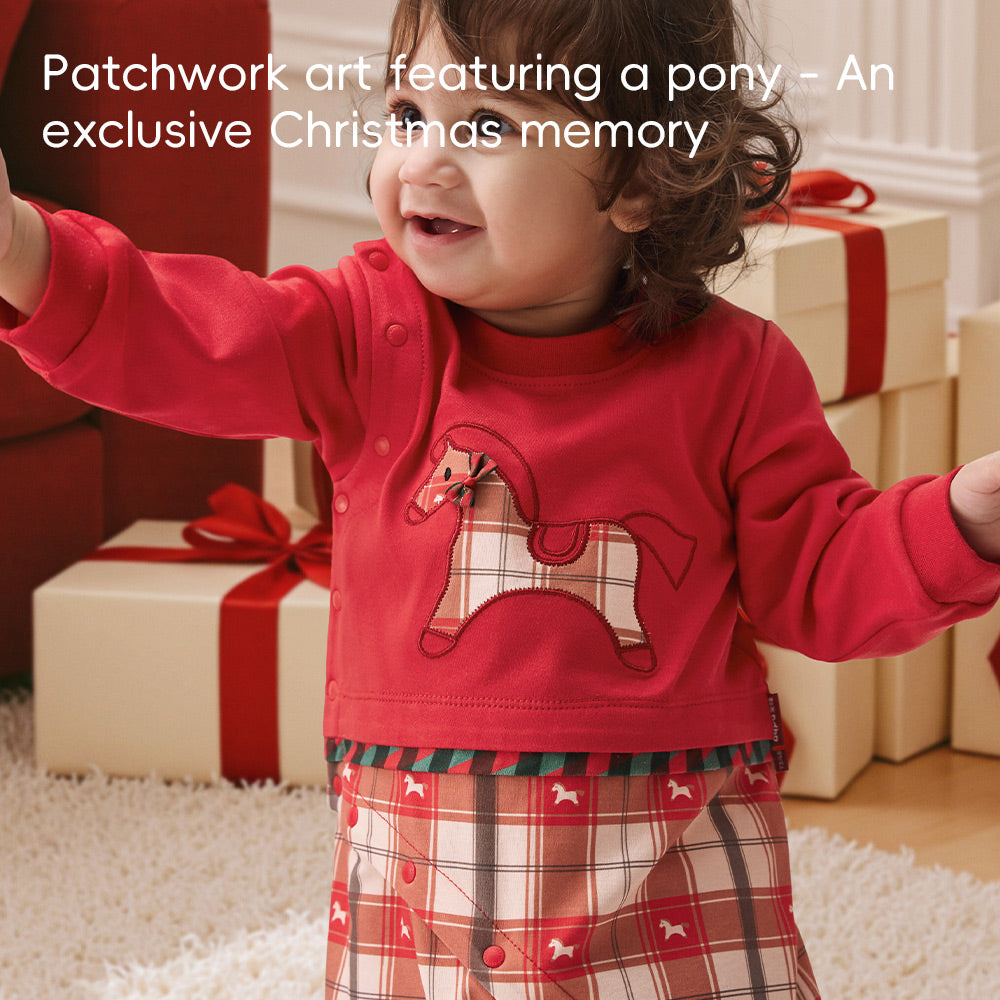 Organic Cotton Plaid Baby Romper | Soft One-Piece with Festive Scandinavian Print