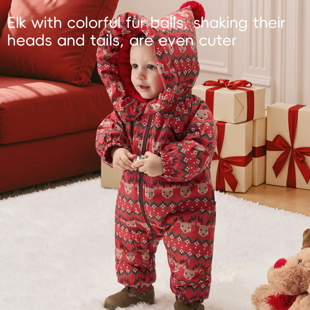 Cozy Fair Isle Baby Snowsuit | Warm Hooded Winter One-Piece for Holiday Season