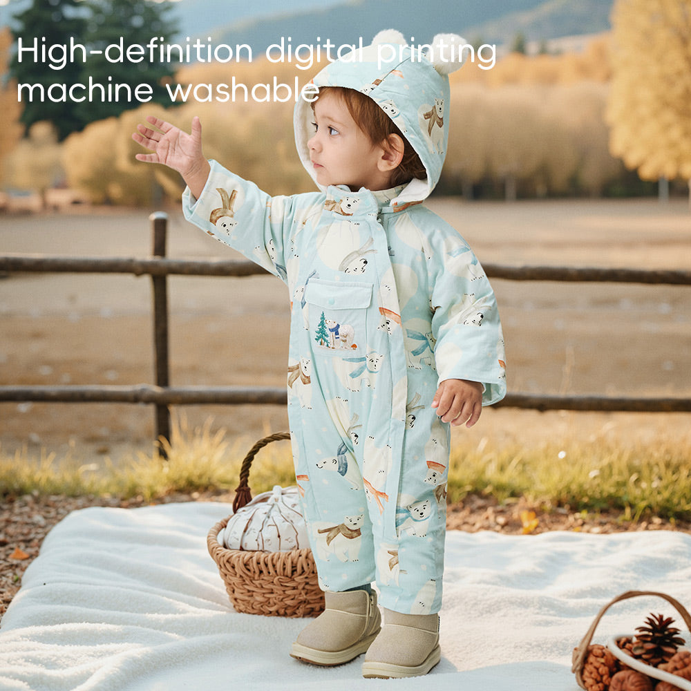 Lightweight Cotton Baby Snowsuit with Arctic Animal Print | Soft & Cozy Winter Romper (5°C~15°C)
