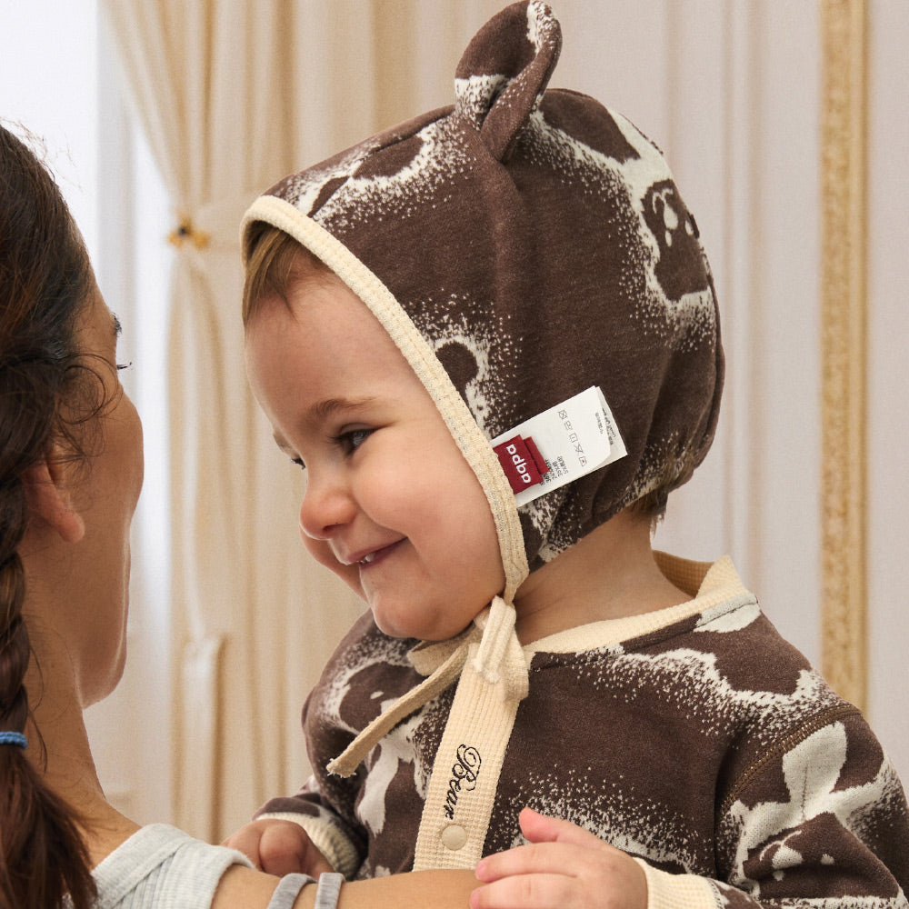 Waffle Knit Tie + Adjustable Fit + Baby Bear Hat