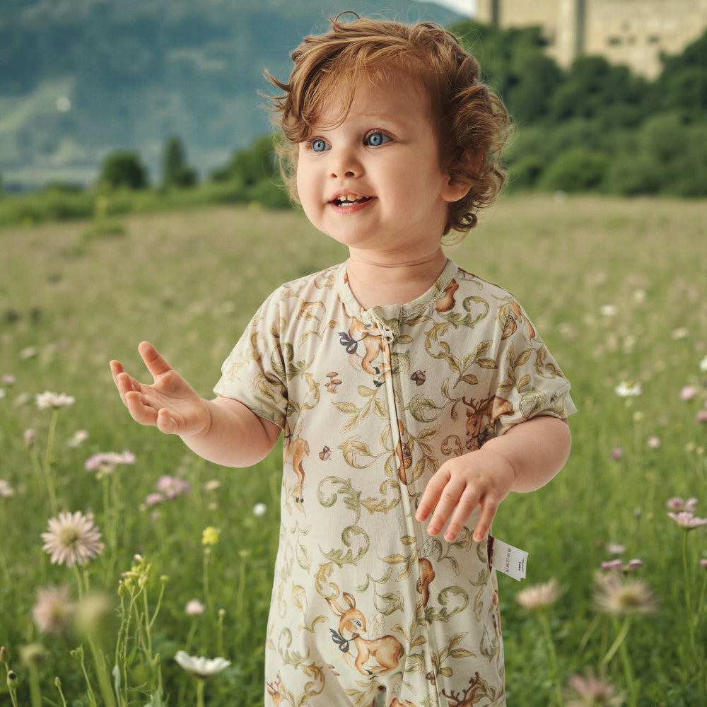 🐰 Enchanted Woodland Zip-Up Romper for Baby | Soft & Breathable | Ideal for Sweet Dreams 🌸