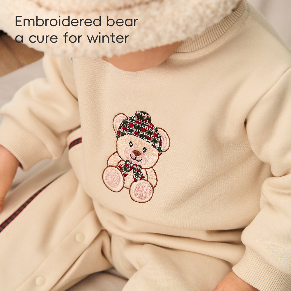 Embroidered Teddy Bear + Cozy Fleece Lining + Baby Romper