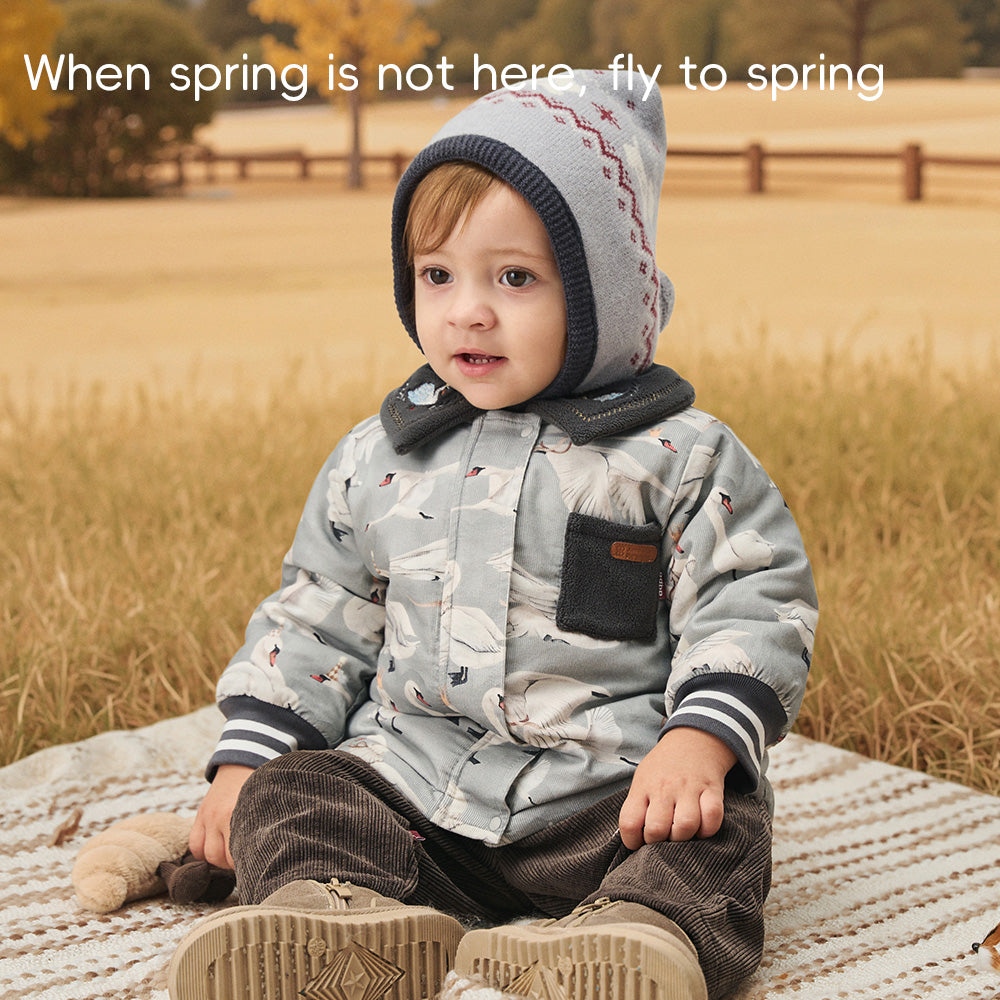 Soft Cotton Baby Jacket with Swan Embroidery | Cozy Hooded Coat for Cool Weather (5°C–15°C)