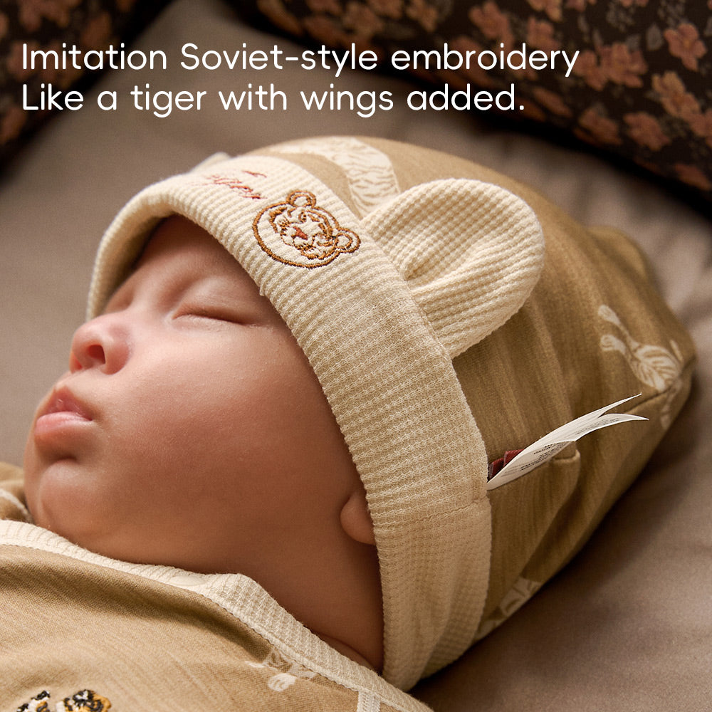Baby Cotton Hat – “Little Tiger” Su-Style Embroidery | Non-Stretch, Soft & Safe Newborn Beanie