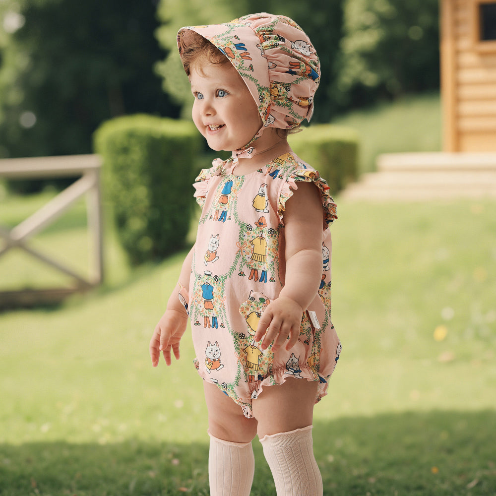 🐱 Kitty Fun Baby Onesie – Soft Cotton with Ruffle Sleeves | Cute Baby Girl Bodysuit 🌸