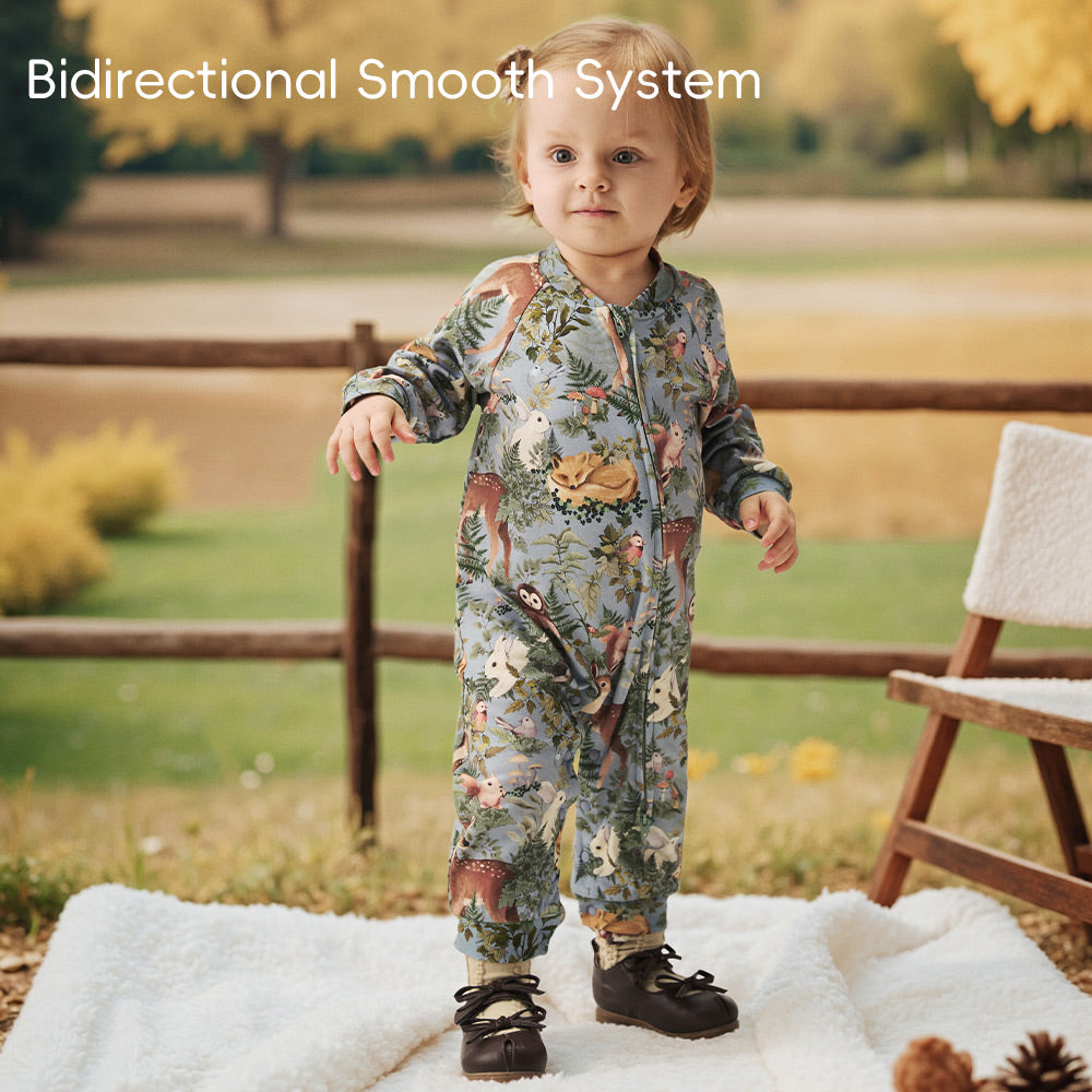 100% Long-Staple Cotton Baby Romper – Woodland Animal Print with YKK Zipper