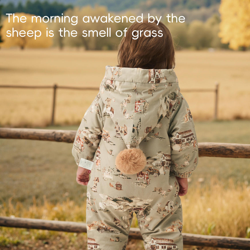 Cozy Cotton Baby Romper with Nordic Winter Print | Lightweight Padded One-Piece (5°C~15°C)