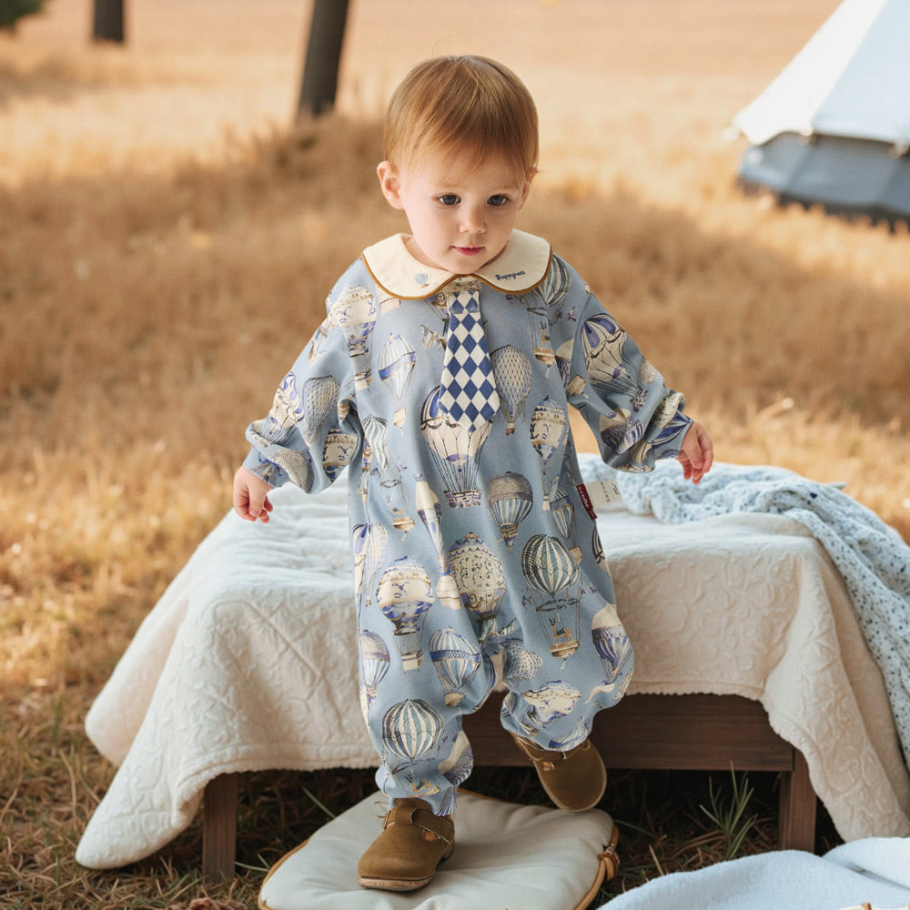 Baby Cotton Romper – Sapphire Blue Aesthetic, 50s Double-Layer Cotton, Breathable & Gentle for Sensitive Skin | Ideal for 23°C–28°C