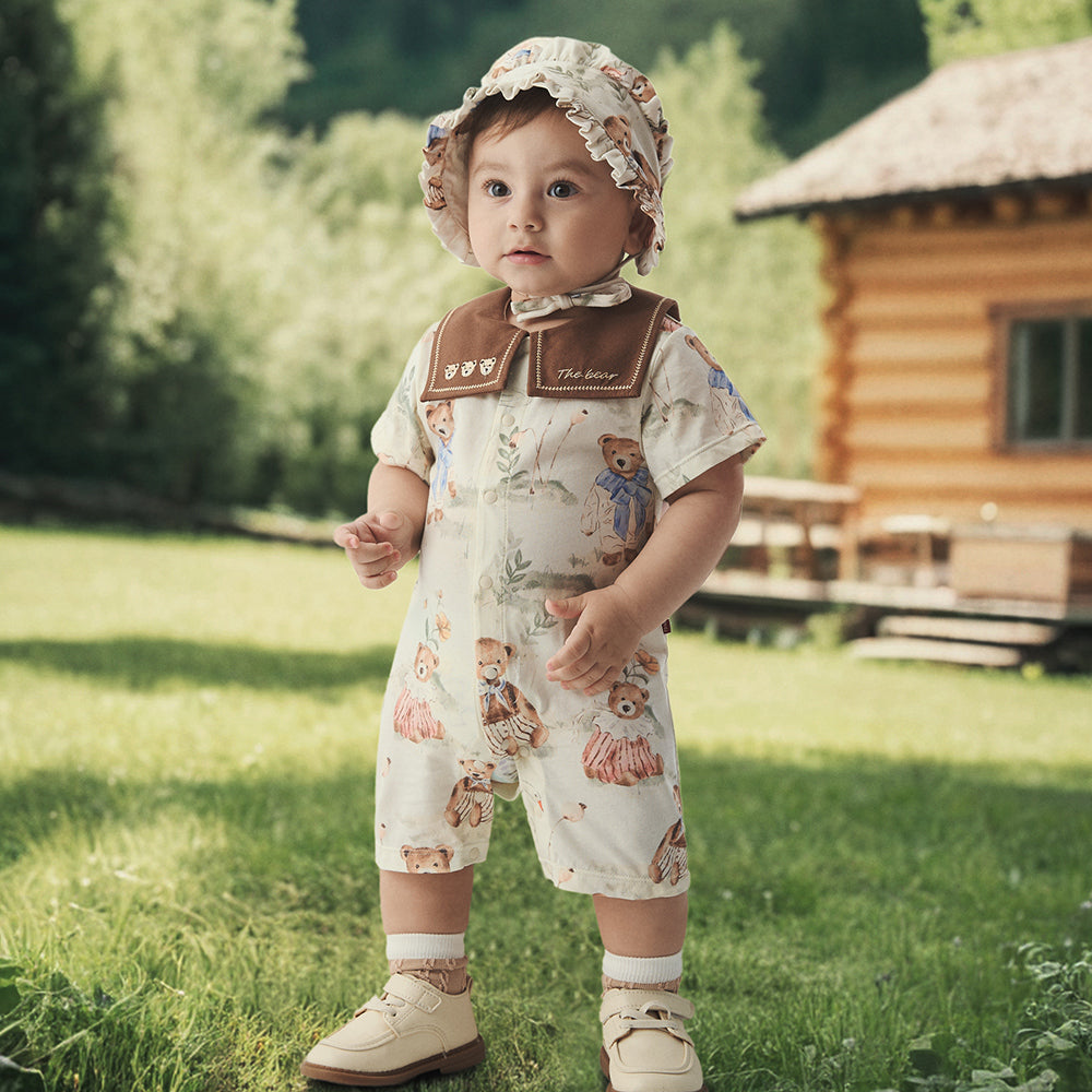 Luxurious Cotton Embroidered Bear Pajamas | Warm Fairytale Baby Bodysuit