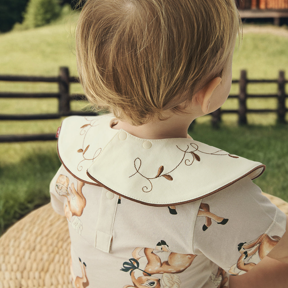 Cotton Baby Bib with Embroidered Woodland Animals – Soft & Gentle for Sensitive Skin