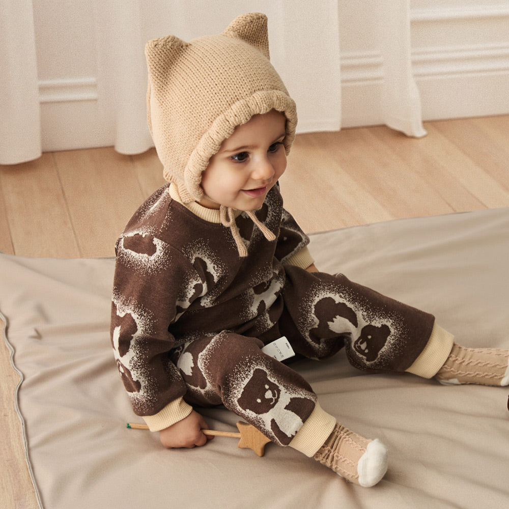 Teddy Bear Knit Set | Dual-Tone Yarn | Textured Jacquard Baby Outfit