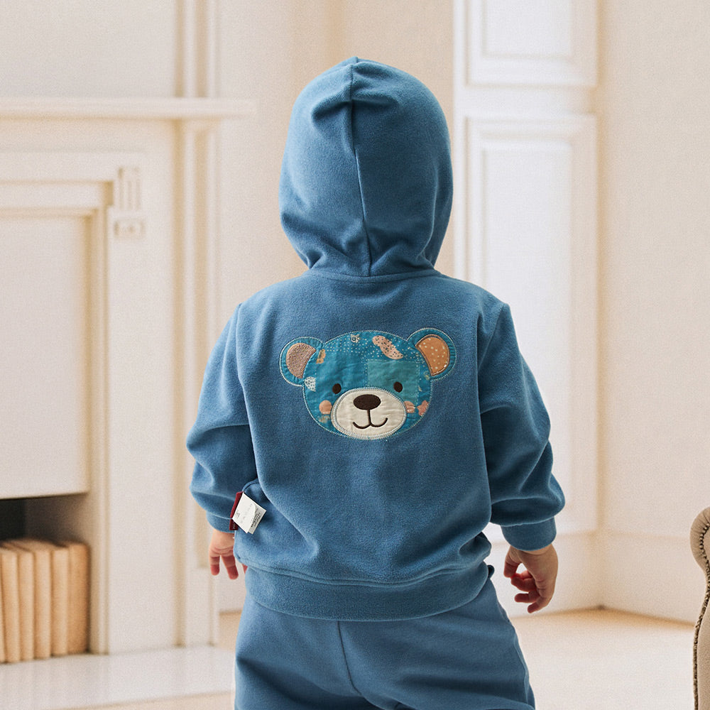 Anti-Pilling Fleece Texture + Patchwork Bear Design + Baby Hoodie Set