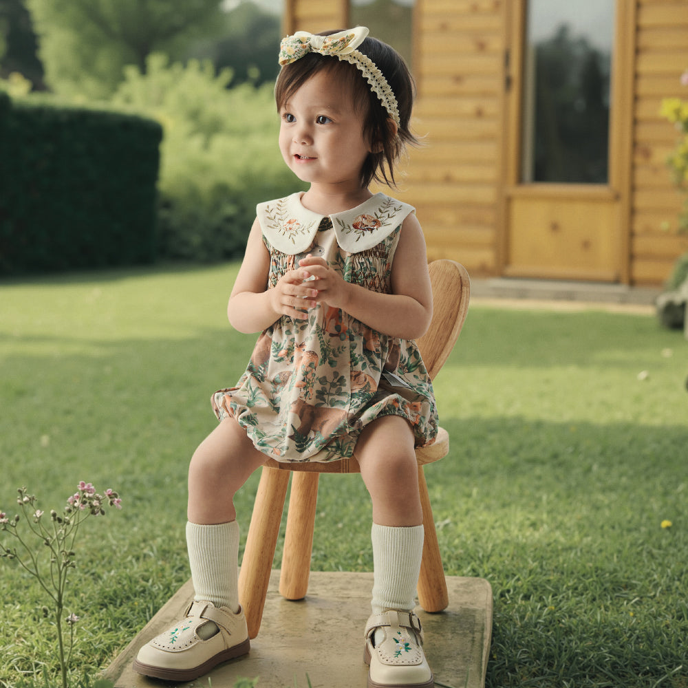 🍃 Forest Friends Smocked Romper | Soft Modal Magic