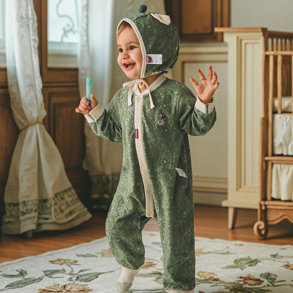 Baby Jacquard Romper with Hood – Forest Green
