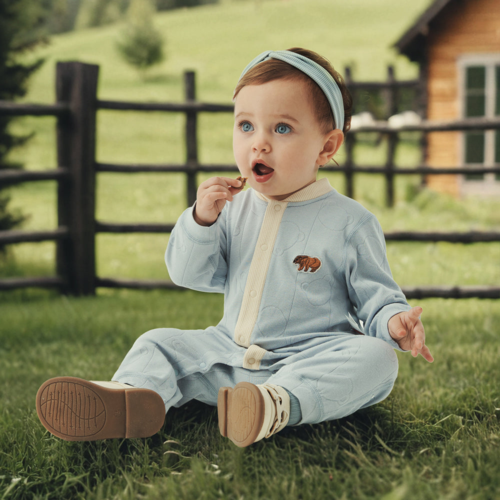 Cozy Bear Baby Romper | Embroidered Ｃotton＆Modal One-Piece