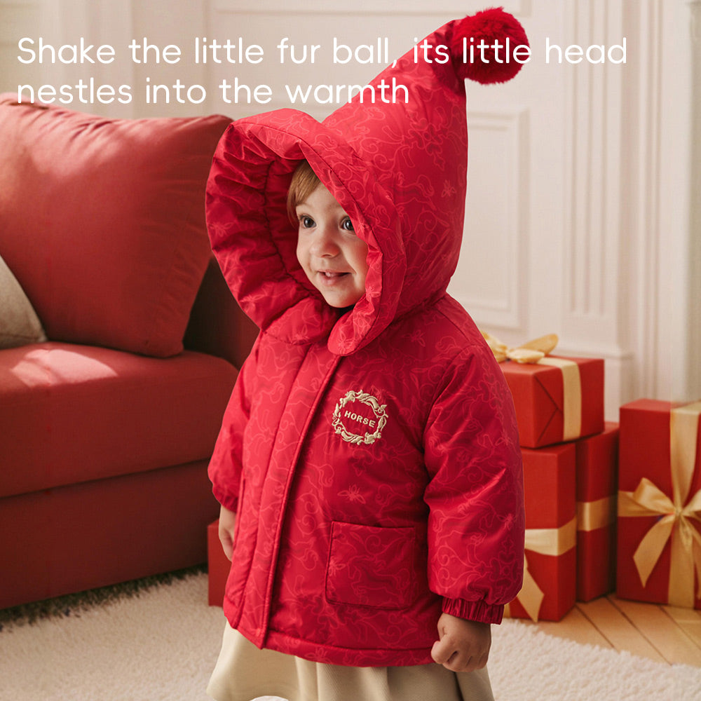 Water-Repellent Cotton Baby Jacket in Festive Red | Cozy Lightweight Coat for Cool Weather (5°C–15°C)