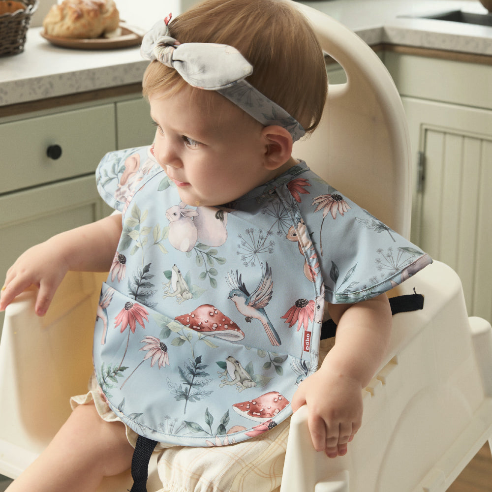 🌸 Whimsical Forest Baby Bib – Soft Waterproof Feeding Bib with Animal Print 🐇🦋