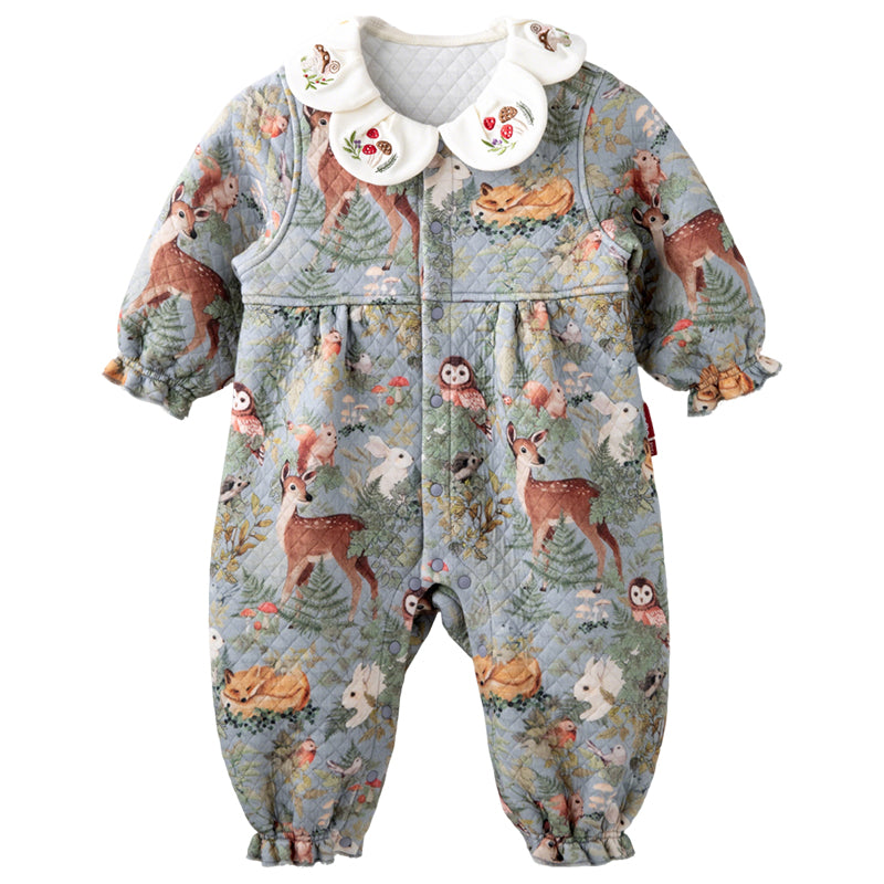 Woodland Animal Romper with Embroidery & Petal Collar