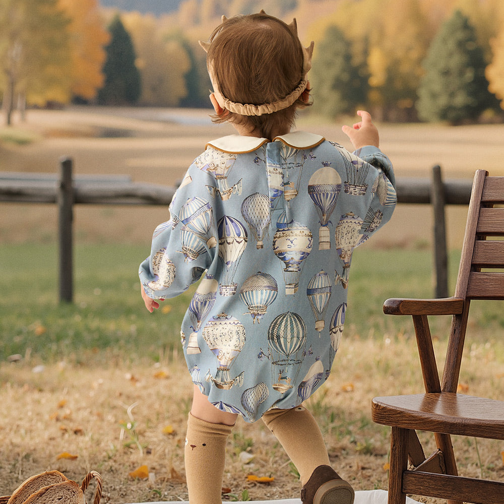 Hot Air Balloon Cotton Romper – Playful Collar Design, Gentle on Skin, 50s Soft Cotton | Safe, Breathable & Dreamy Comfort (23°C–28°C)