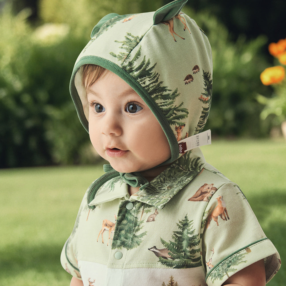 Collar Deer Embroidery Short Sleeve romper in Green