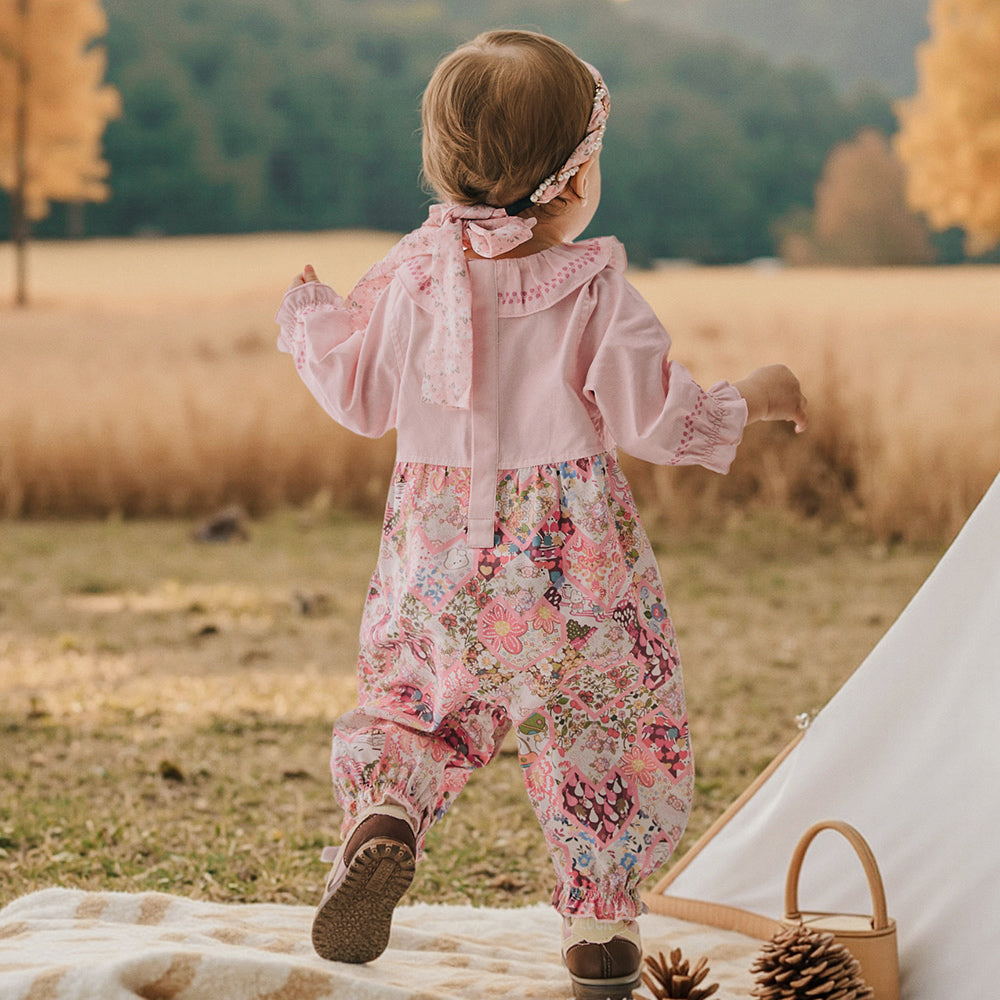 Pink Floral Twill Baby Romper 🌸