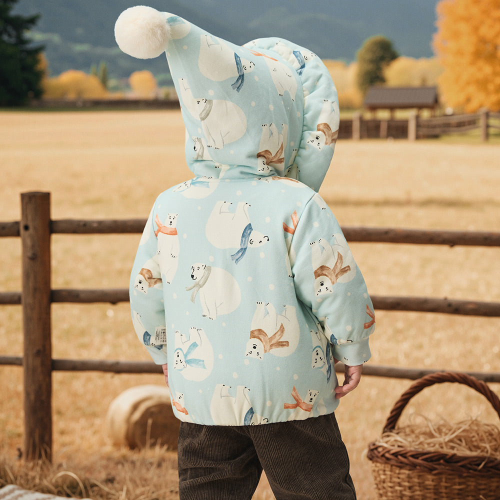 Soft Cotton Padded Baby Jacket with Arctic Animal Print | Cozy Lightweight Winter Hooded Coat (5°C~15°C)