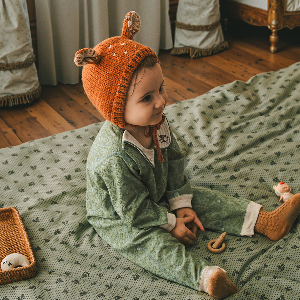 🌿 Baby Long Sleeve Jumpsuit – Embossed Jacquard Fabric for a Luxe Look