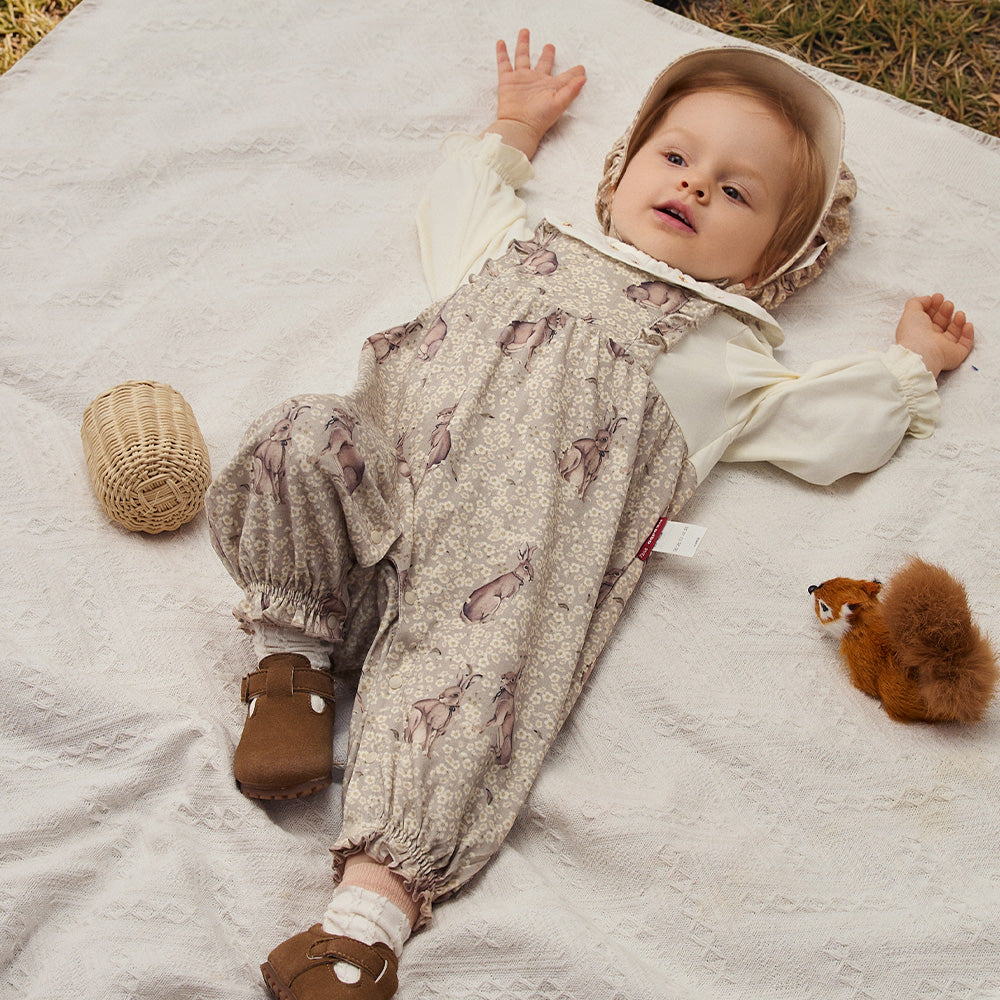 Organic Cotton Baby Romper with Layered Look | Soft Forest Print One-Piece for Spring (23°C–28°C)