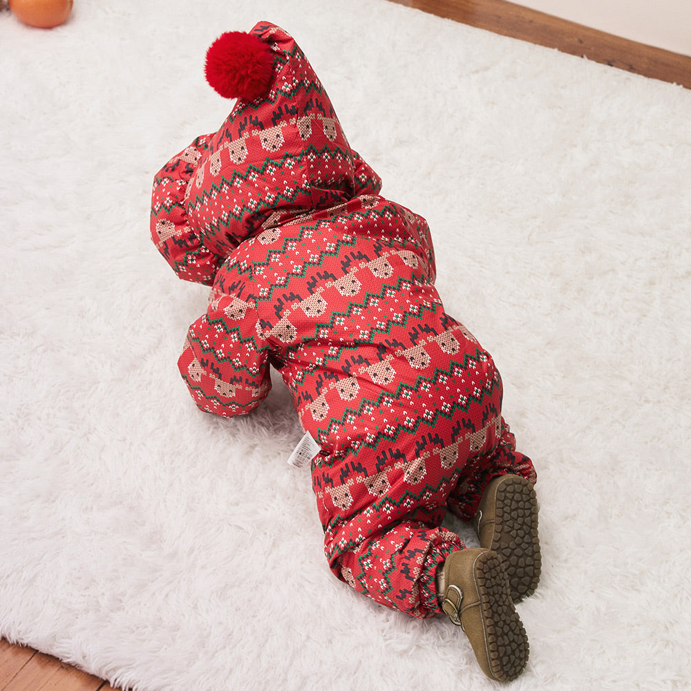 Cozy Fair Isle Baby Snowsuit | Warm Hooded Winter One-Piece for Holiday Season