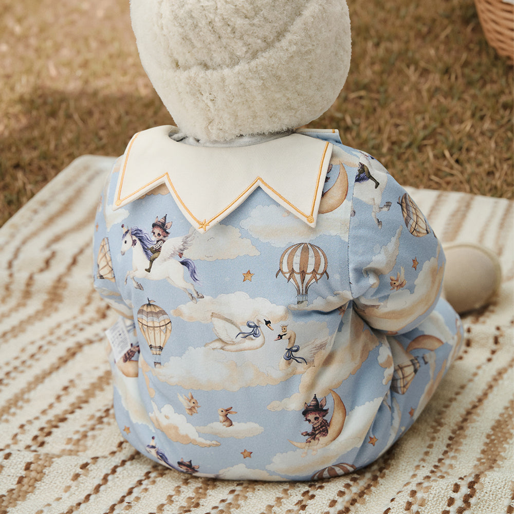 Soft Cotton Baby Romper with Hot Air Balloon Print | Cozy Lightweight One-Piece (10°C–15°C)
