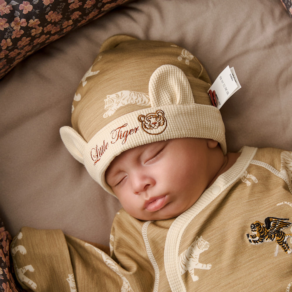 Baby Cotton Hat – “Little Tiger” Su-Style Embroidery | Non-Stretch, Soft & Safe Newborn Beanie