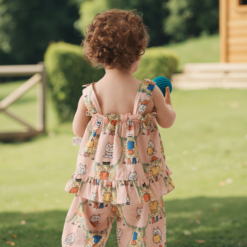 🐱 Kitty Fun Baby Top – Soft Cotton with Ruffle Straps | Baby Girl Summer Tank 🌸