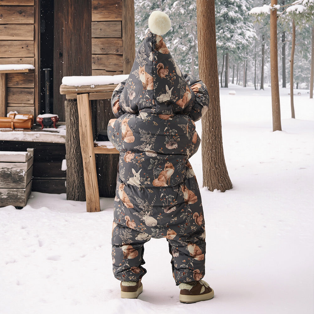 Cozy Down Baby Snowsuit with Forest Animal Print | Warm Winter Romper (-5°C~10°C)