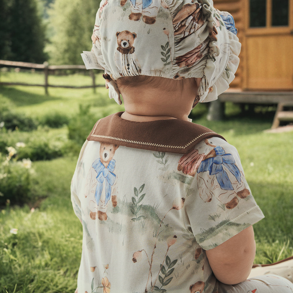 Luxurious Cotton Embroidered Bear Pajamas | Warm Fairytale Baby Bodysuit