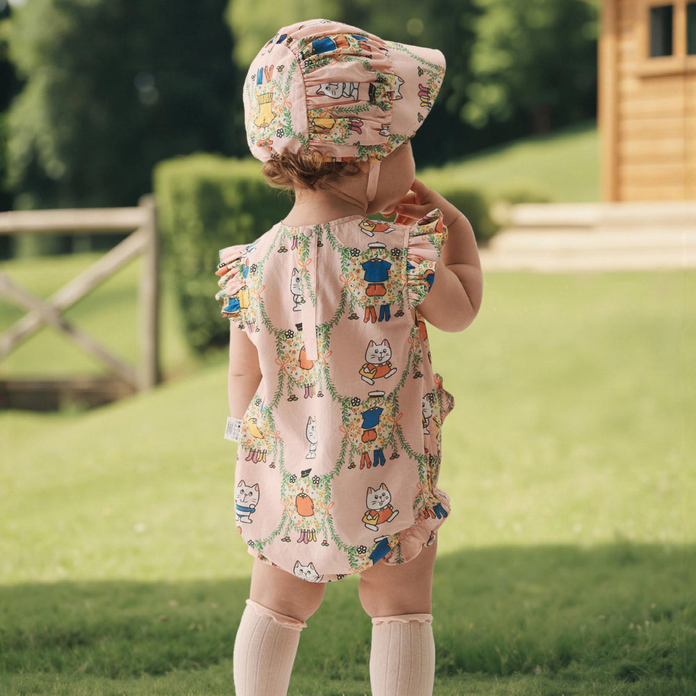 🐱 Kitty Fun Baby Onesie – Soft Cotton with Ruffle Sleeves | Cute Baby Girl Bodysuit 🌸