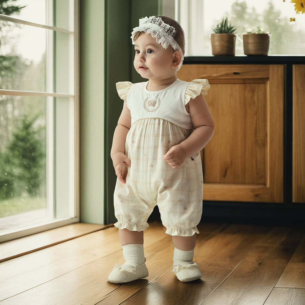 Baby romper with Crown Embroidery and Lace Details - Elegant and Comfortable for Special Occasions