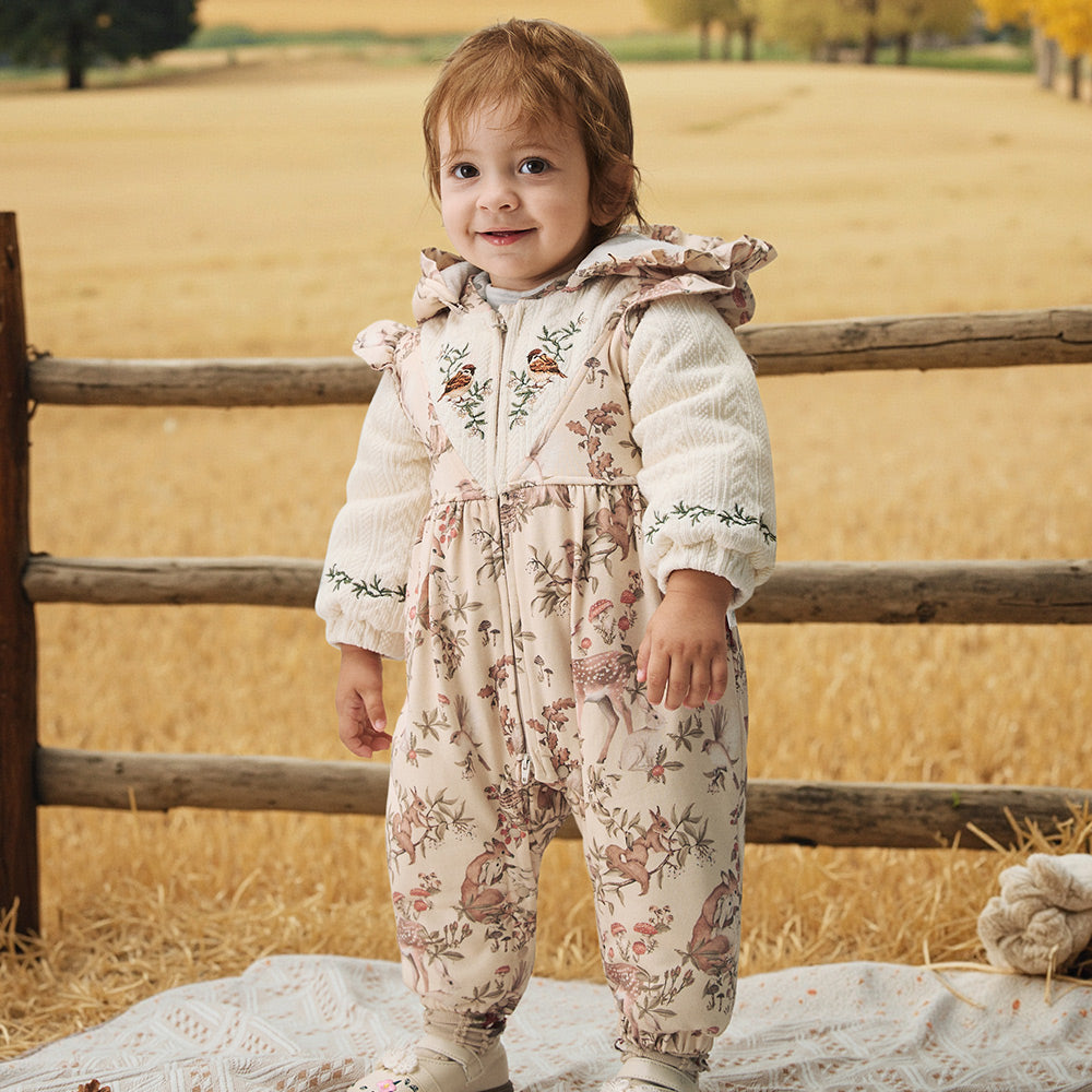 Soft Cotton Baby Romper with Vintage Floral Print | Lightweight Padded One-Piece (5°C–15°C)