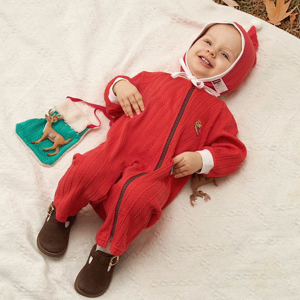 Custom-Dyed Fabric + Reindeer Embroidery + Christmas Baby Romper